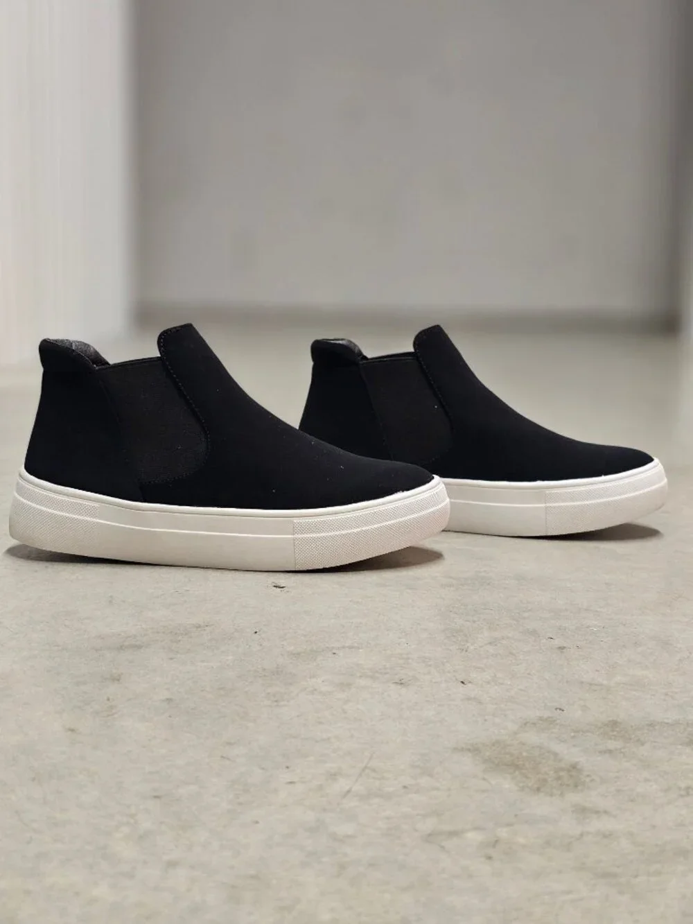 Black Chelsea Slip On Sneakers Platform Sole Minimalist Ankle Boots